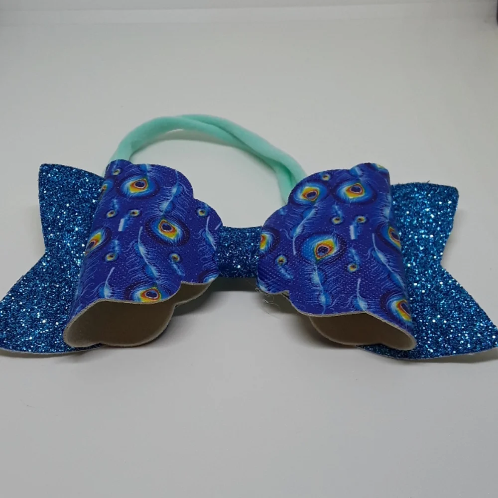 father print handmade faux leather bow headband